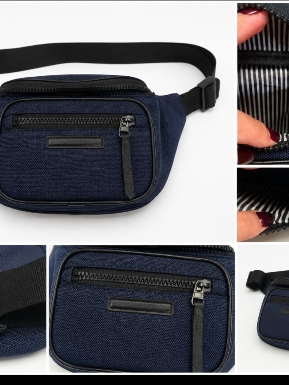 Navy Canvas Belt Bag with Black Trim - Everyday Hands-Free Carry